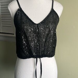 Zara Black Sequin Cropped Tank Top